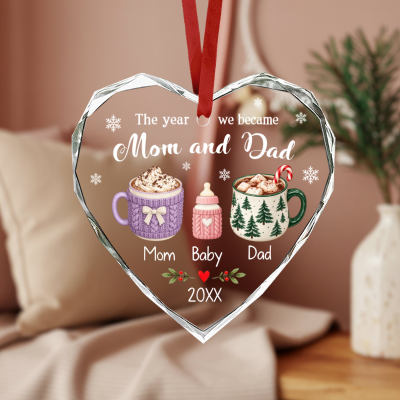 Personalized New Parents Christmas Ornament, The Year We Became Mom and Dad Heart Ornament, First Christmas with Baby Gift, New Mom and Dad Gift