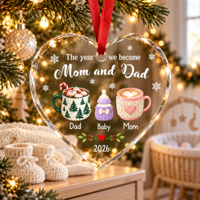 Personalized New Parents Christmas Ornament, The Year We Became Mom and Dad Heart Ornament, First Christmas with Baby Gift, New Mom and Dad Gift