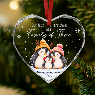 First Christmas as a Family of Three Ornament, Personalized Family of 3 Christmas Ornament, Custom Name Penguin Family Ornament, New Baby Family Gift