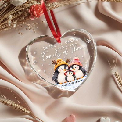 First Christmas as a Family of Three Ornament, Personalized Family of 3 Christmas Ornament, Custom Name Penguin Family Ornament, New Baby Family Gift