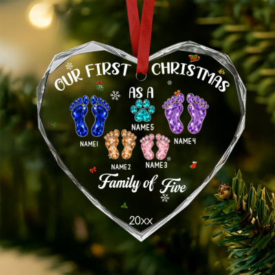 First Christmas as a Family of Five Ornament, Personalized Family of 5 Christmas Ornament, Custom Name Baby Feet Ornament, Growing Family Gift 2026
