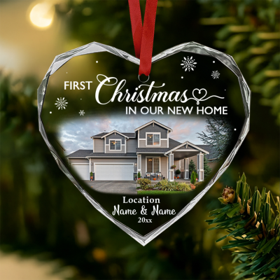 Personalized New Home Christmas Ornament, Custom House Photo Heart Ornament, First Christmas in Our New Home Gift, New Homeowner Gift
