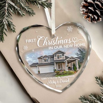 Personalized New Home Christmas Ornament, Custom House Photo Heart Ornament, First Christmas in Our New Home Gift, New Homeowner Gift
