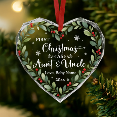First Christmas as Aunt and Uncle Ornament, Personalized Baby Name Heart Ornament, New Aunt and Uncle Christmas Gift, Pregnancy Announcement Gift