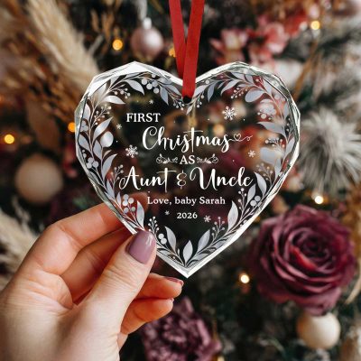 First Christmas as Aunt and Uncle Ornament, Personalized Baby Name Heart Ornament, New Aunt and Uncle Christmas Gift, Pregnancy Announcement Gift